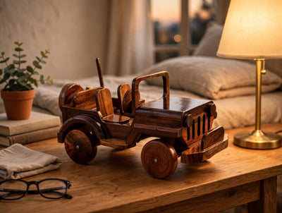 Classic Handmade Wooden Jeep Showpiece | Premium Home & Office DΓ©cor