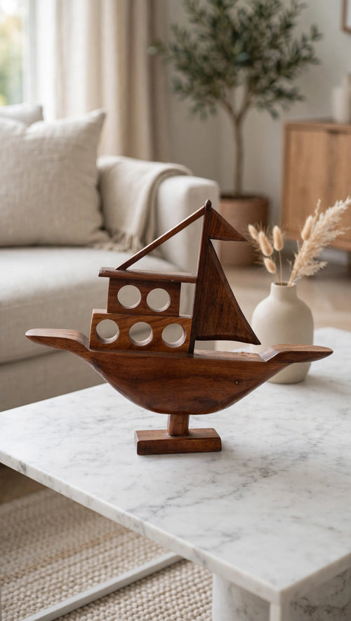 Handcrafted Wooden Sailboat Decorative Showpiece – Nautical Home Decor