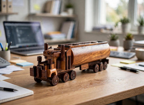Handcrafted Wooden Oil Tanker Showpiece