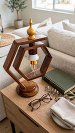 Hexagon Wooden Table Lamp | Handmade Decorative Light