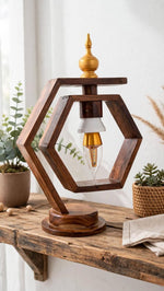 Hexagon Wooden Table Lamp | Handmade Decorative Light
