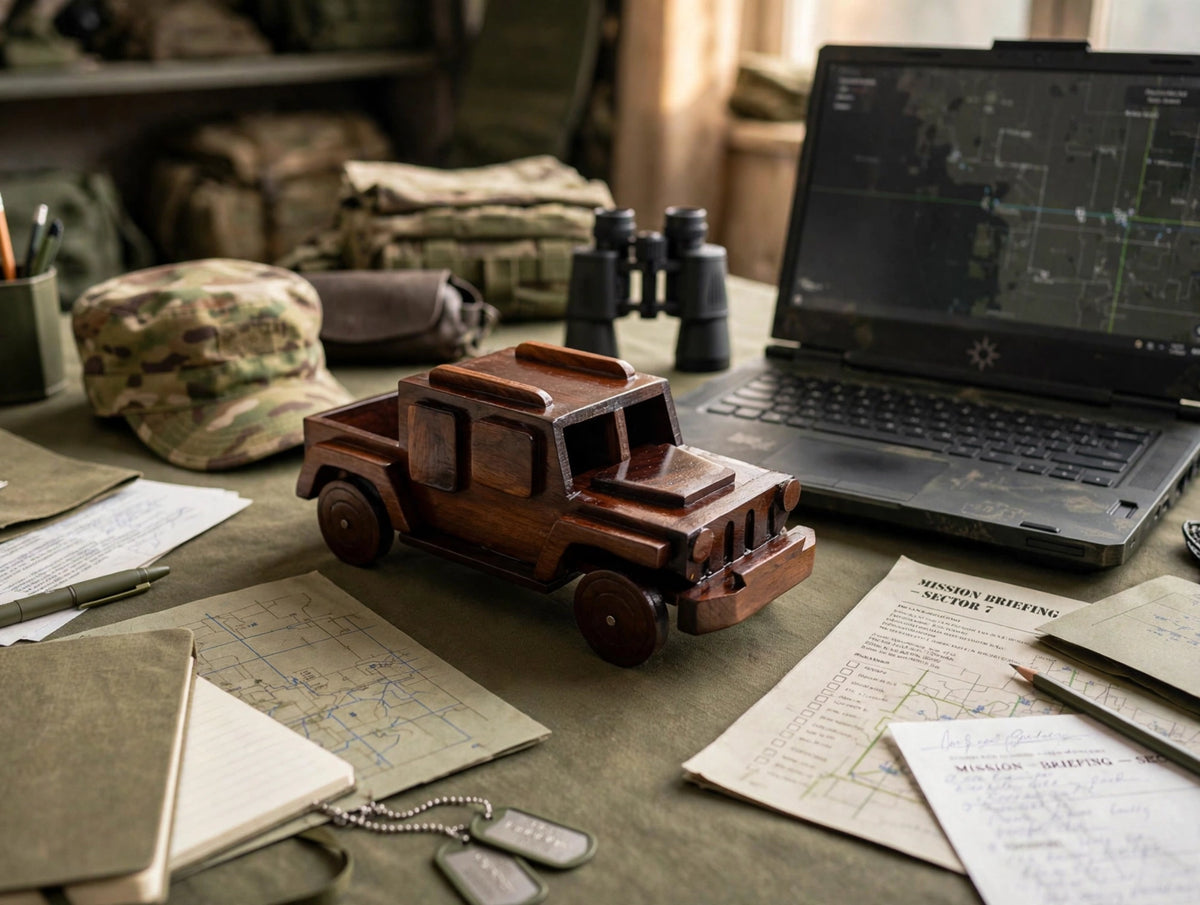Handcrafted Wooden Jeep Model – Rustic Vintage Car Décor