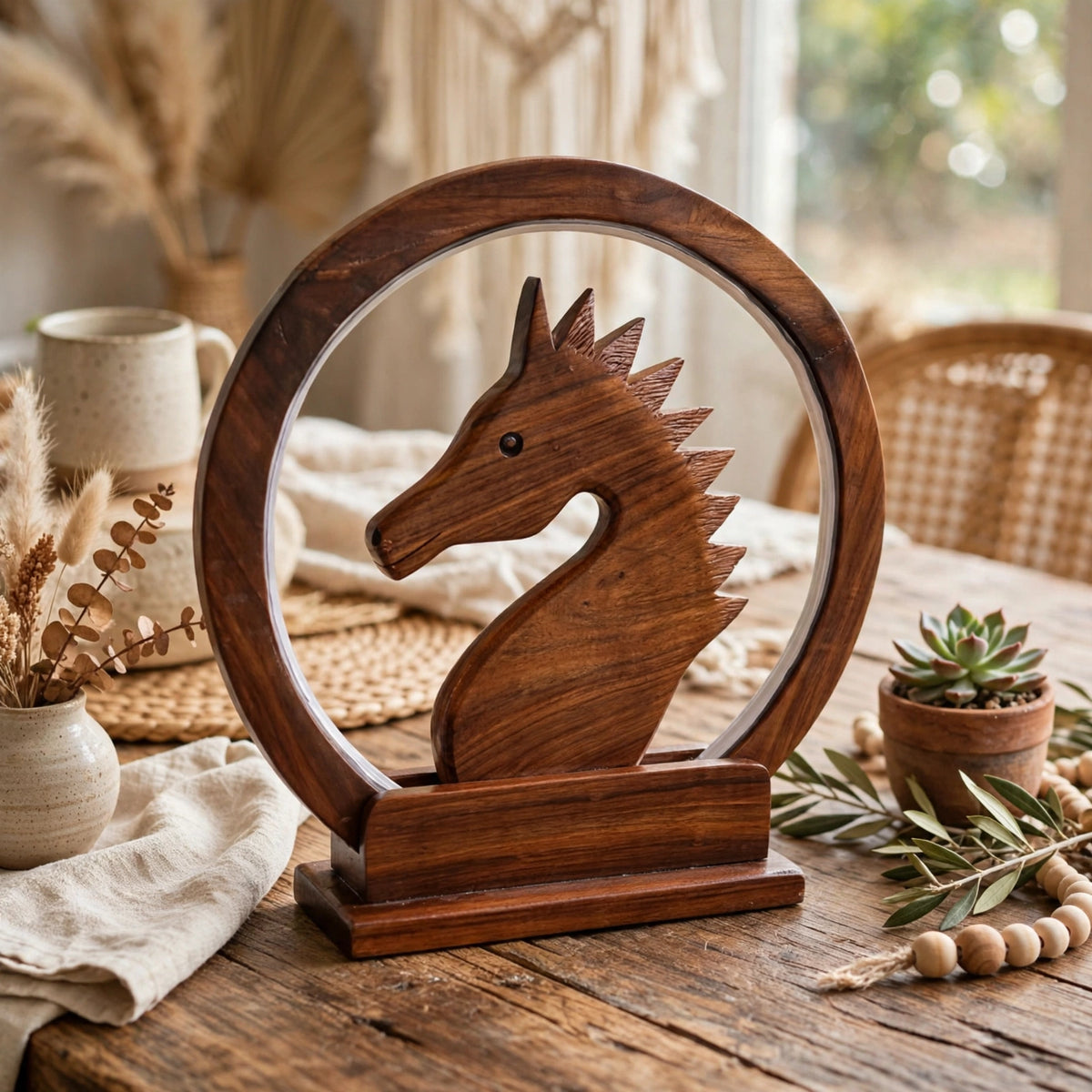 Handcrafted Wooden Horse LED Lamp