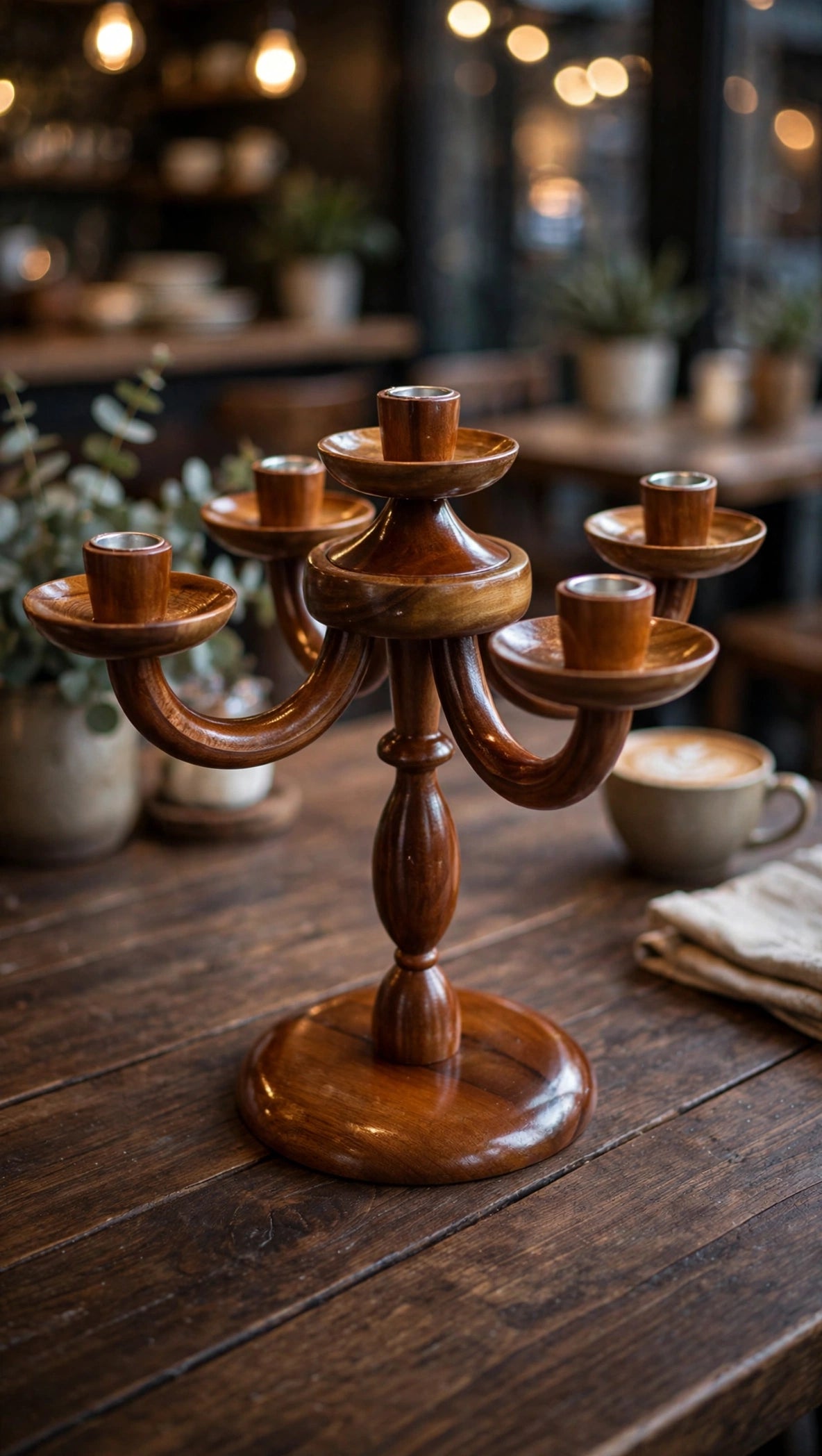 Handcrafted Wooden 5-Candle Candelabra