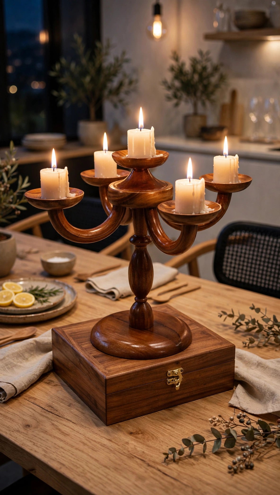 Handcrafted Wooden 5-Candle Candelabra