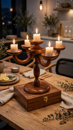 Handcrafted Wooden 5-Candle Candelabra