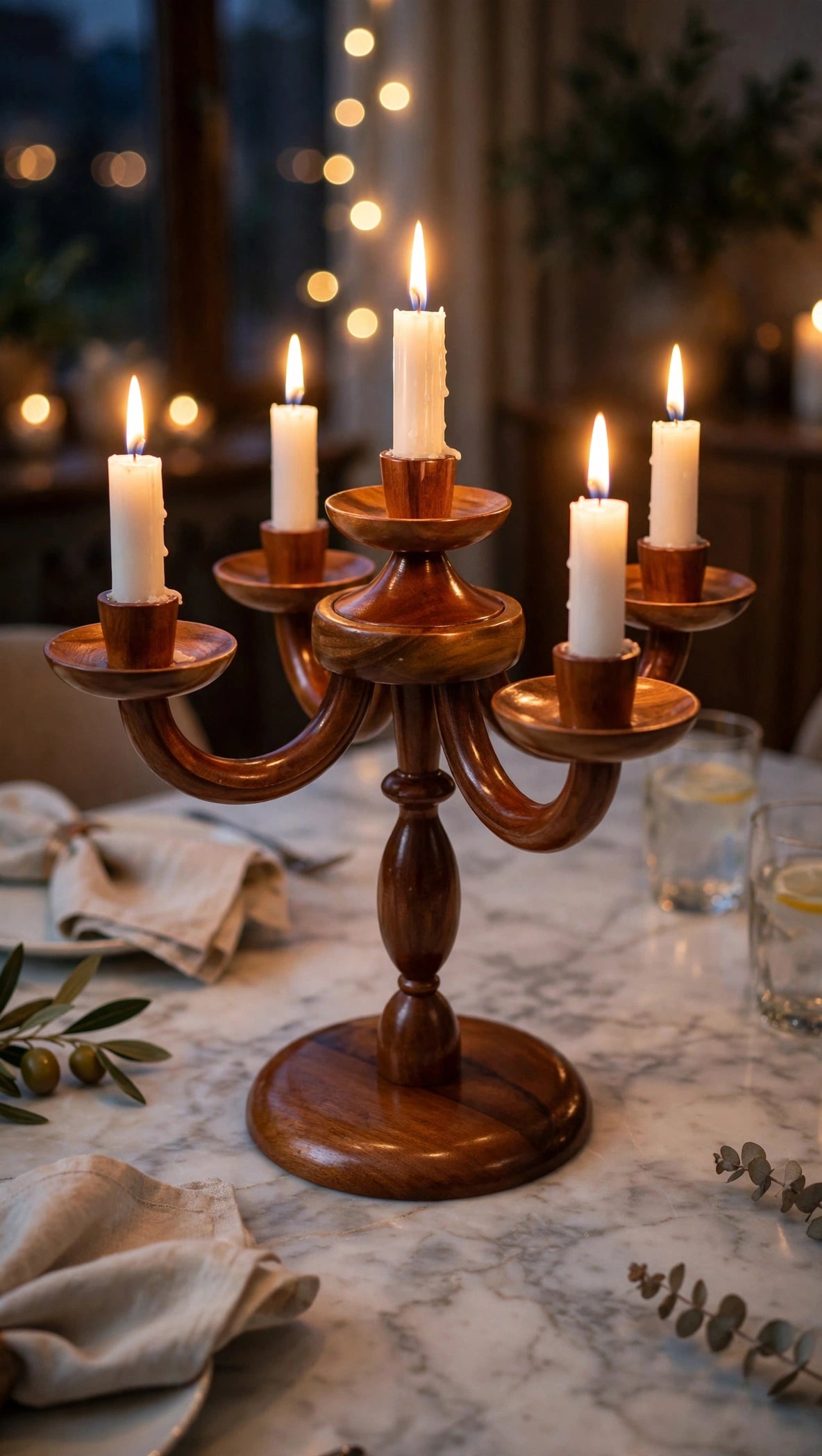 Handcrafted Wooden 5-Candle Candelabra