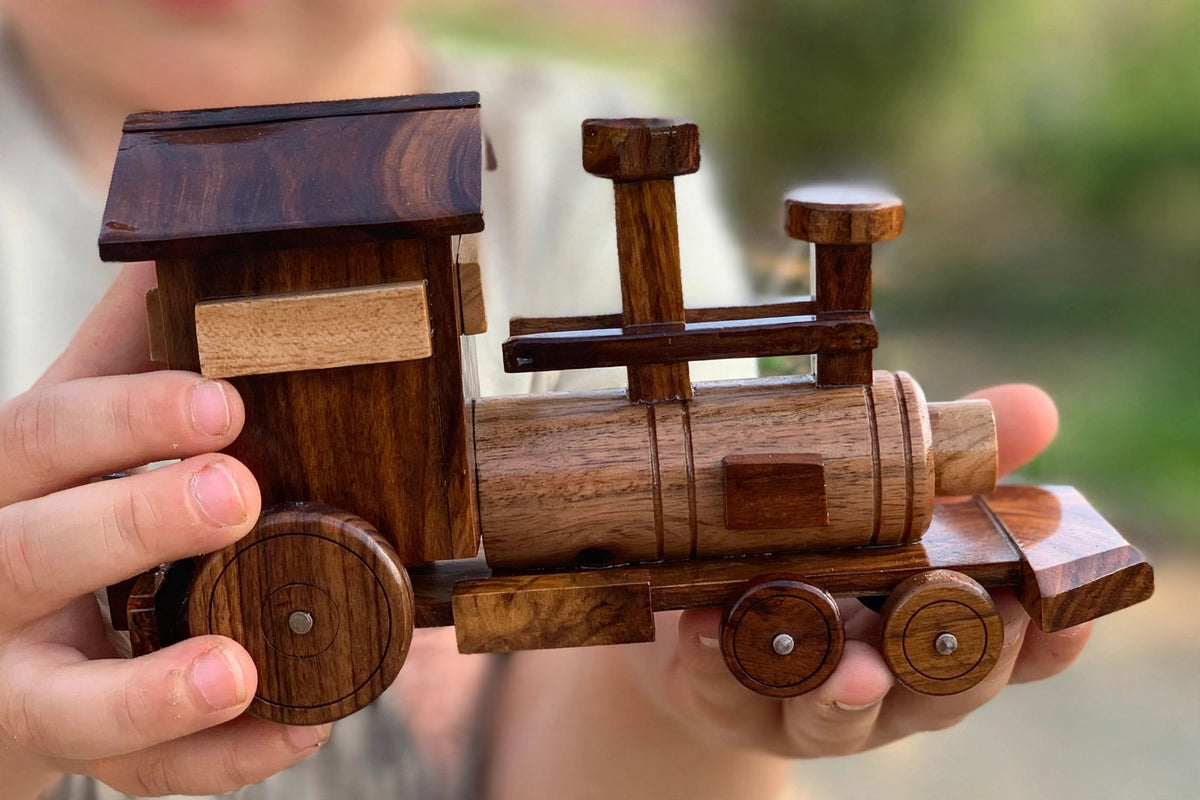 Handmade Wooden Train Set Model –  Locomotive & Wagon Decor