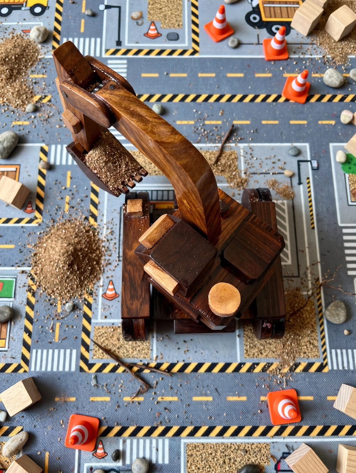 Wooden Excavator Model – Rustic Construction Vehicle Decor
