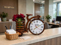 Handcrafted Wooden Bicycle Clock with Flower Basket | Decorative Table Clock & Vase