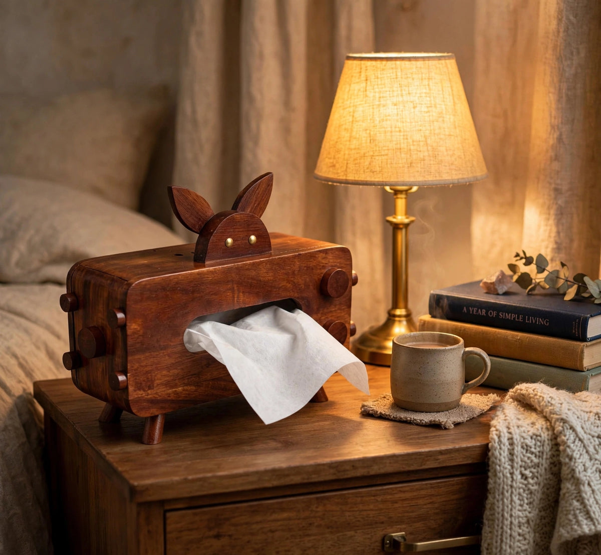 🐰 Handmade Wooden Bunny Tissue Box