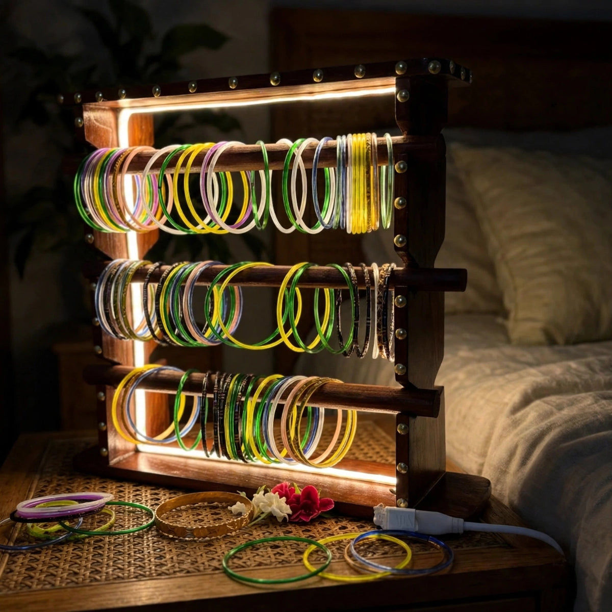 Handcrafted Wooden Bangle & Jewelry Organizer
