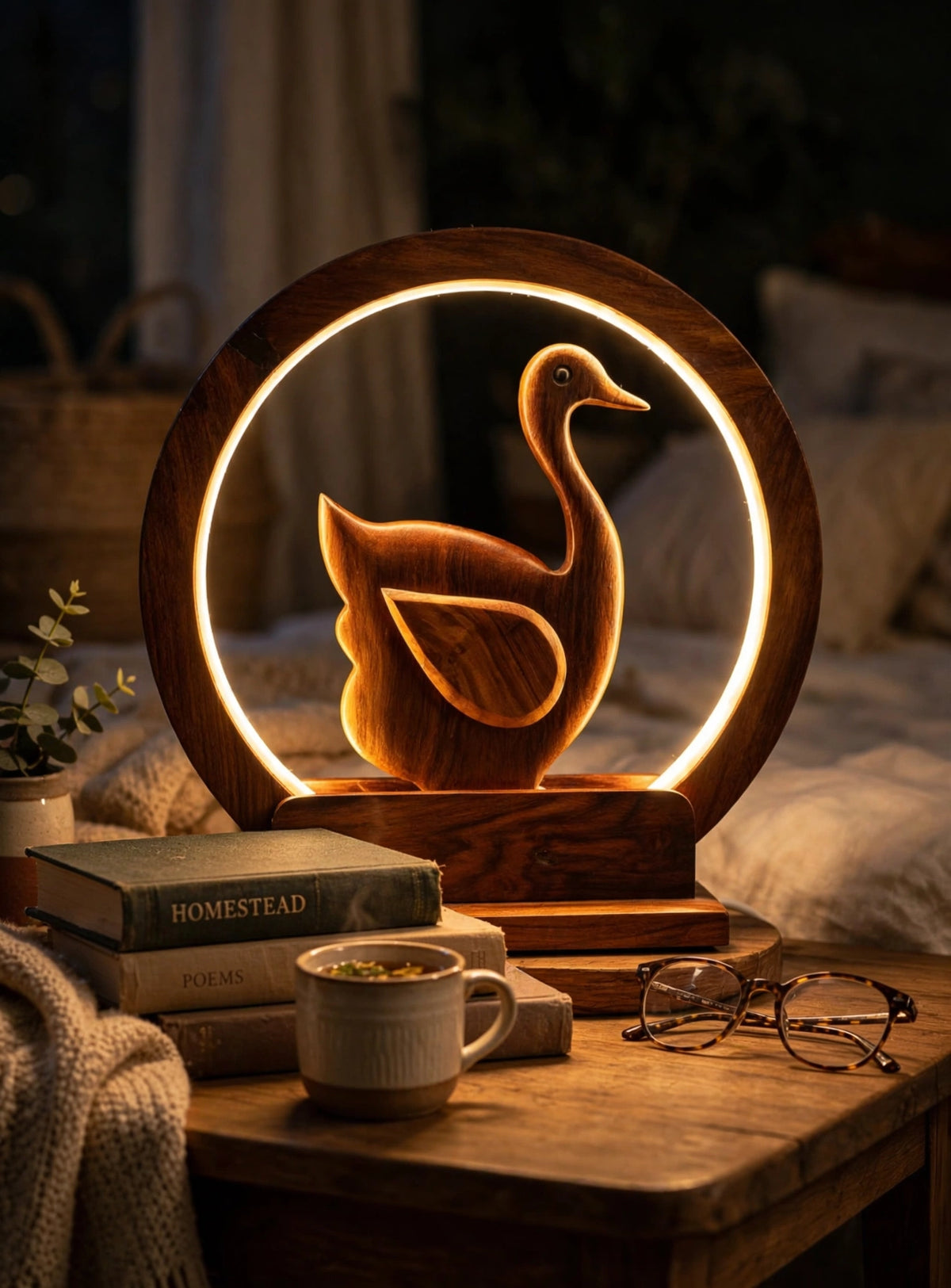 Wooden Swan LED Night Lamp