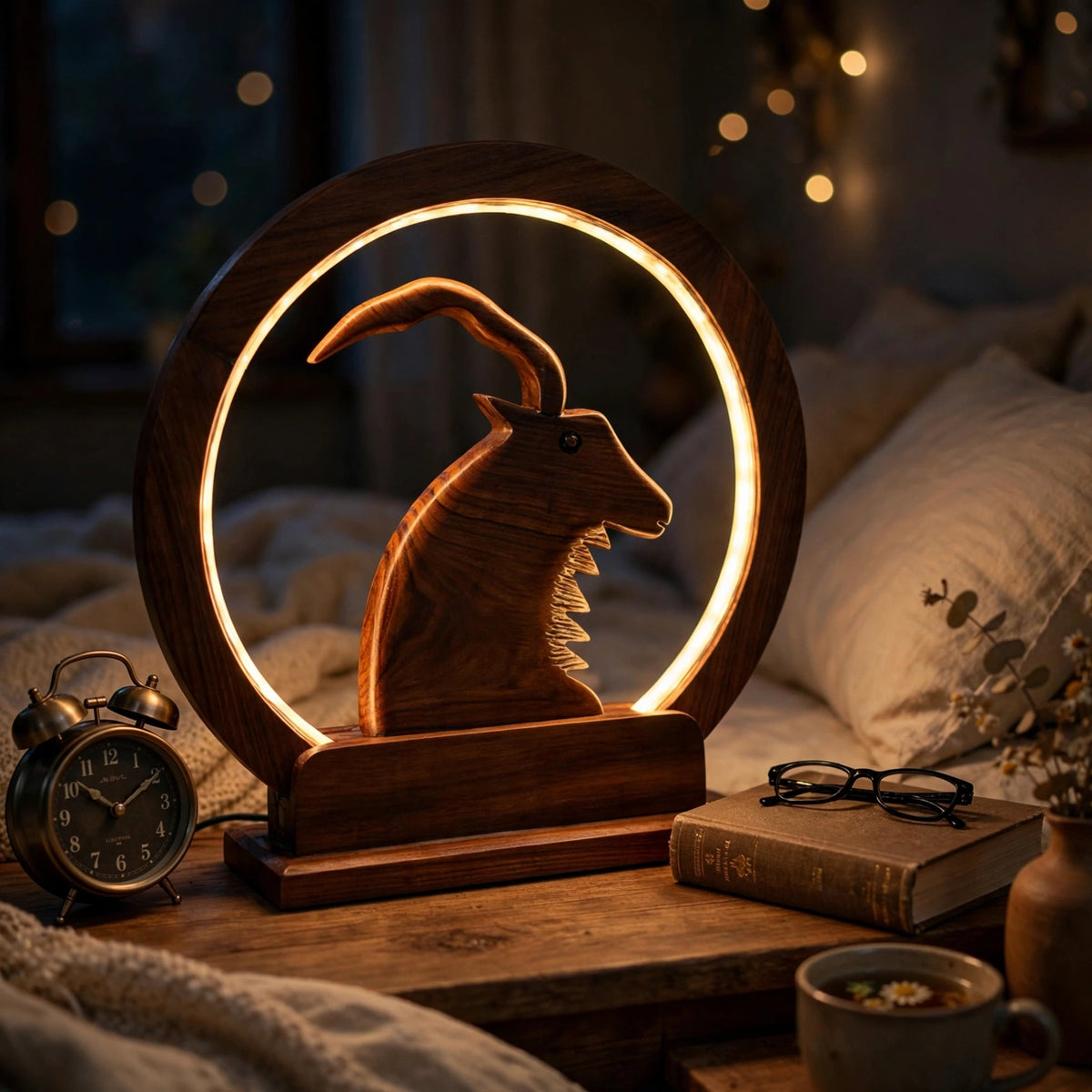 Handcrafted Wooden Markhor LED Lamp