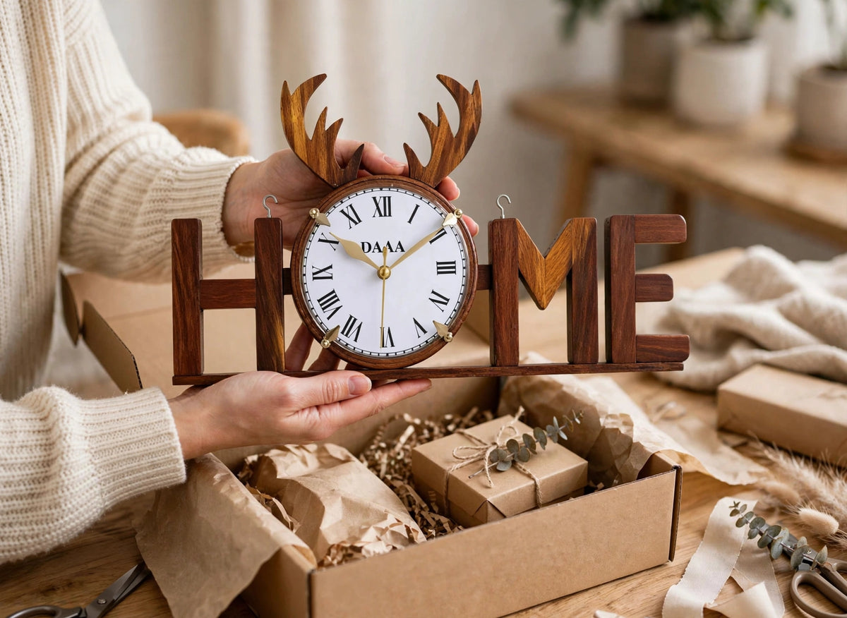 Handcrafted Wooden HOME Wall Clock