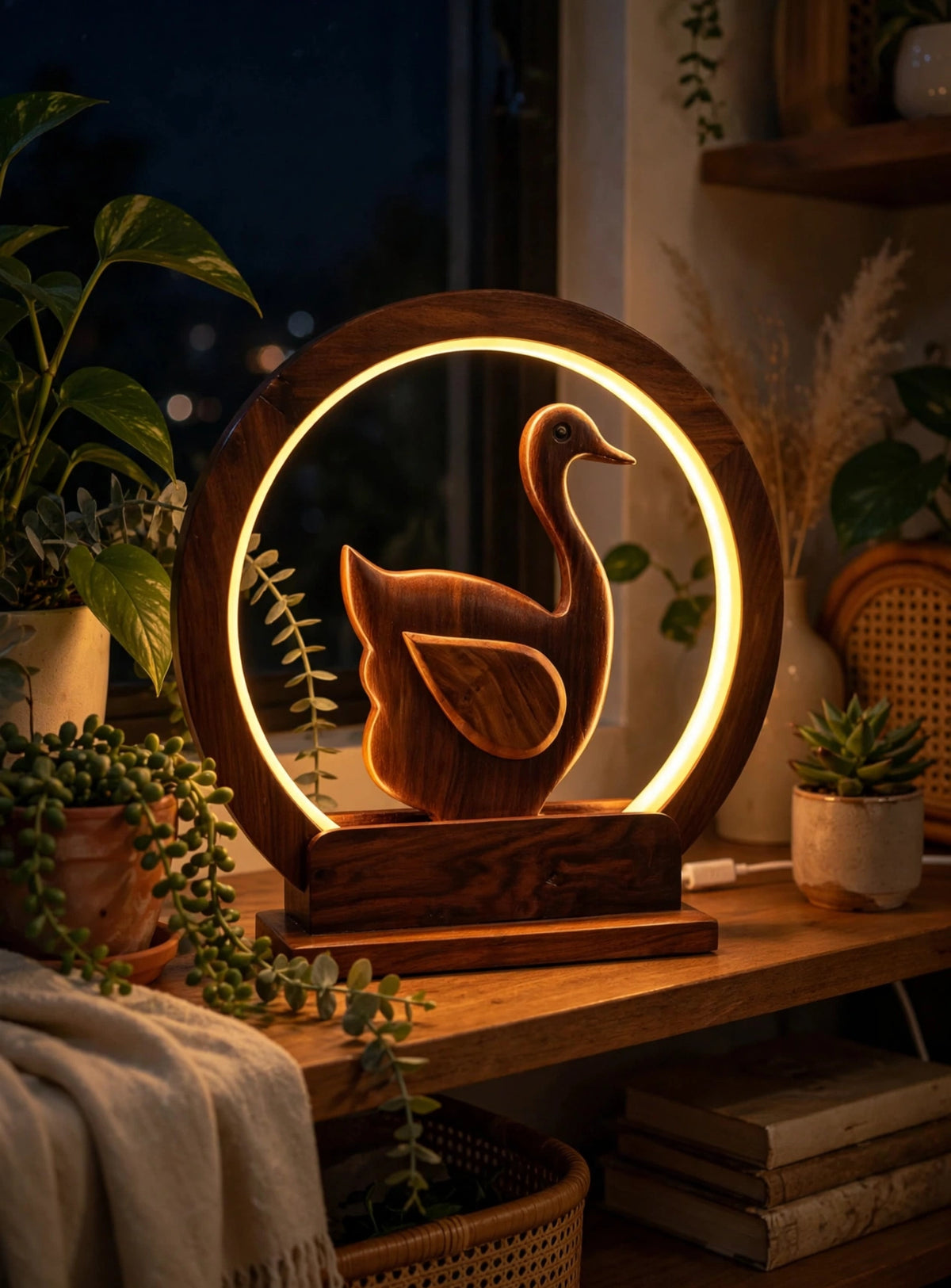 Wooden Swan LED Night Lamp