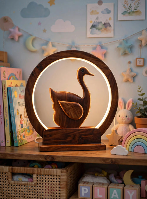 Wooden Swan LED Night Lamp