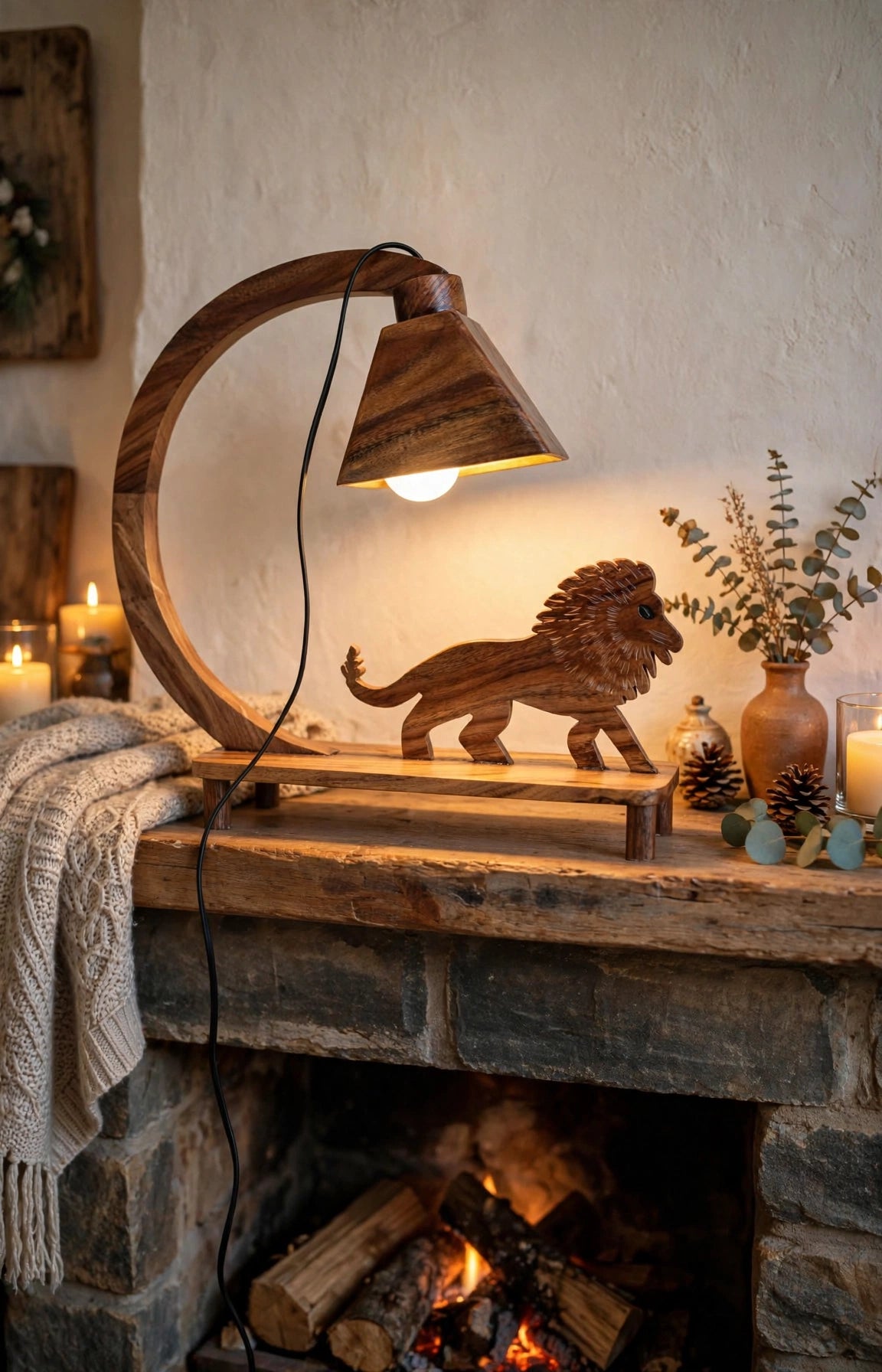 Handcrafted Sheesham Wood Animal Table Lamp – Deer, Horse, Swan, Elephant & Lion Designs