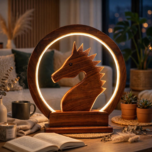 Handcrafted Wooden Horse LED Lamp