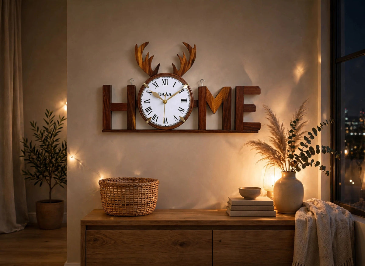 Handcrafted Wooden HOME Wall Clock
