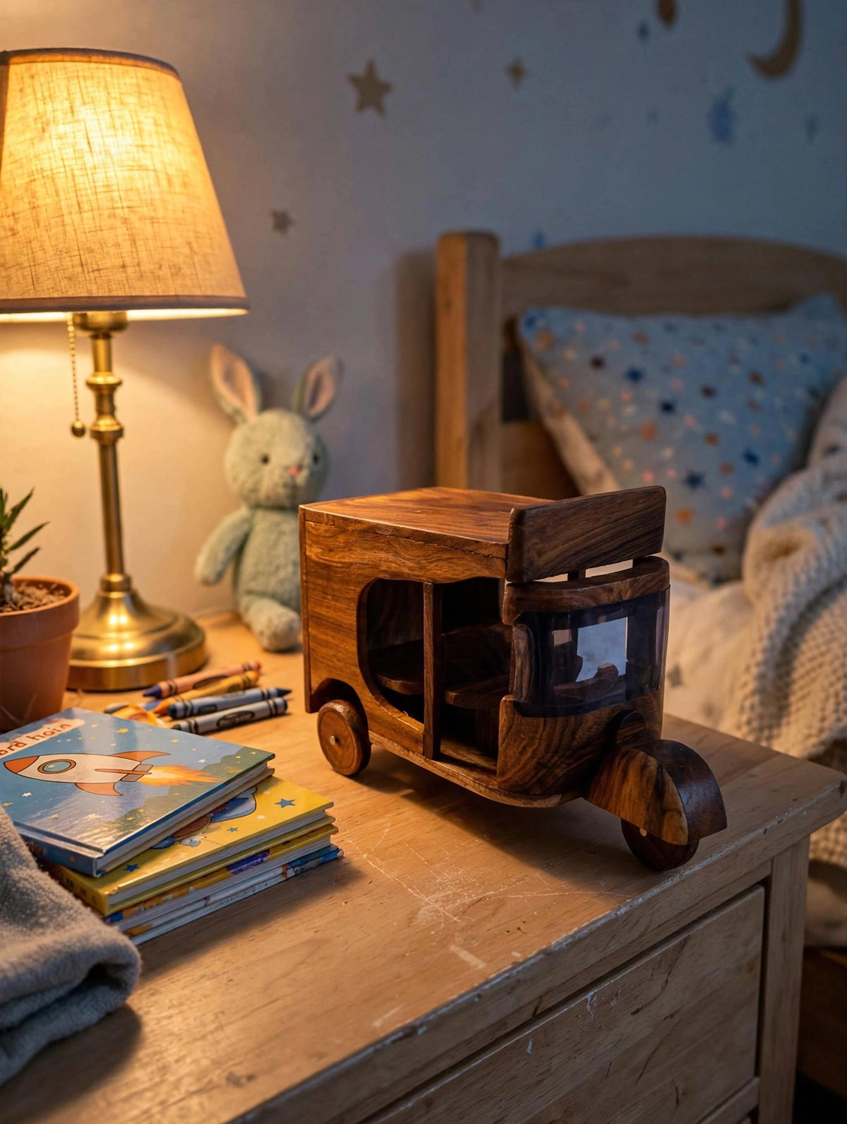 Wooden Rikshaw Model – Rustic Auto Rickshaw Decor