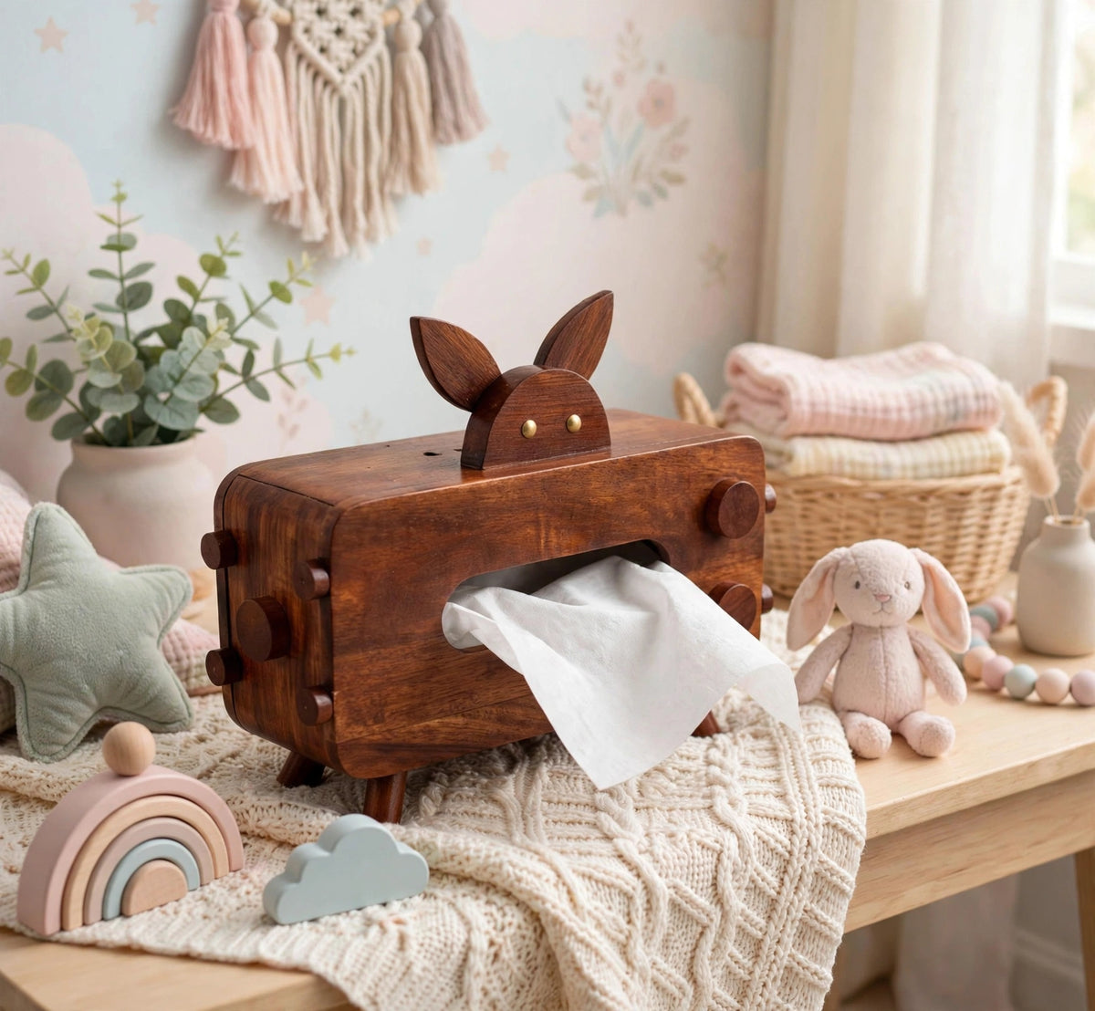 🐰 Handmade Wooden Bunny Tissue Box