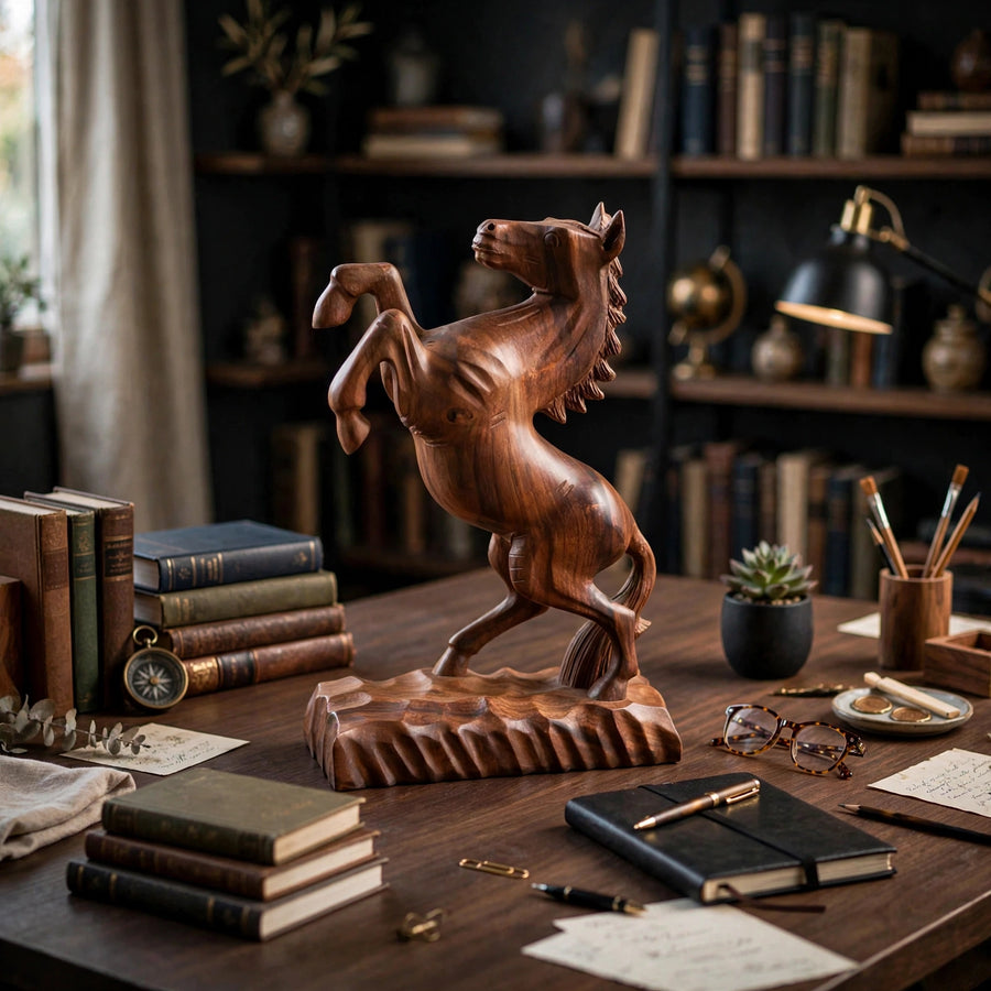 Handcrafted Wooden Rearing Horse Statue – Elegant Horse Sculpture