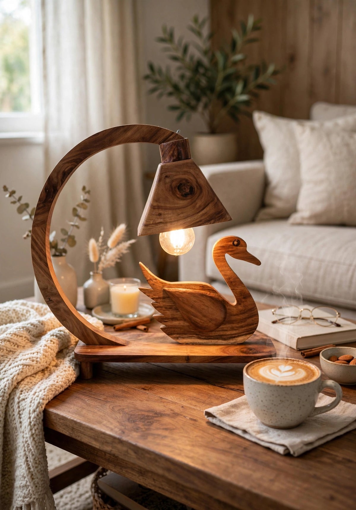 Handcrafted Sheesham Wood Animal Table Lamp – Deer, Horse, Swan, Elephant & Lion Designs
