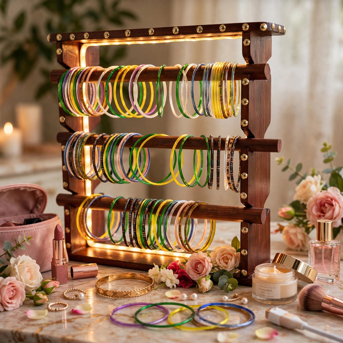 Handcrafted Wooden Bangle & Jewelry Organizer