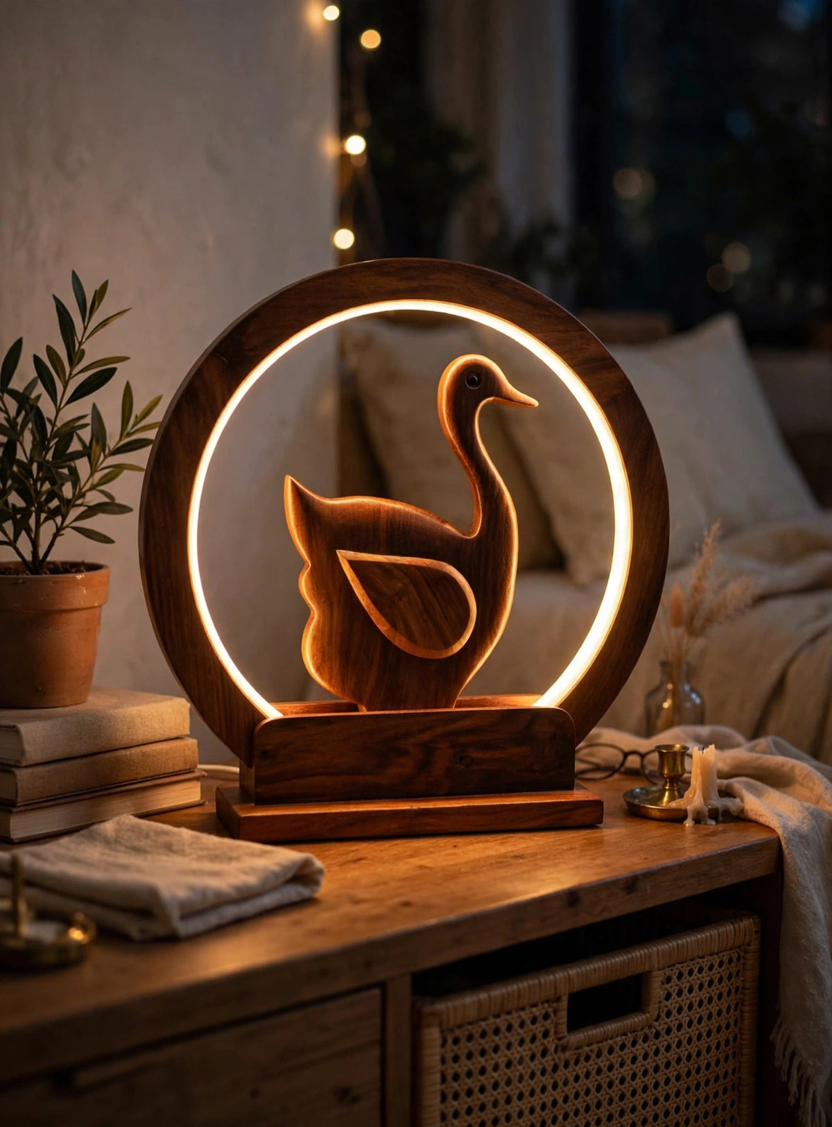 Wooden Swan LED Night Lamp