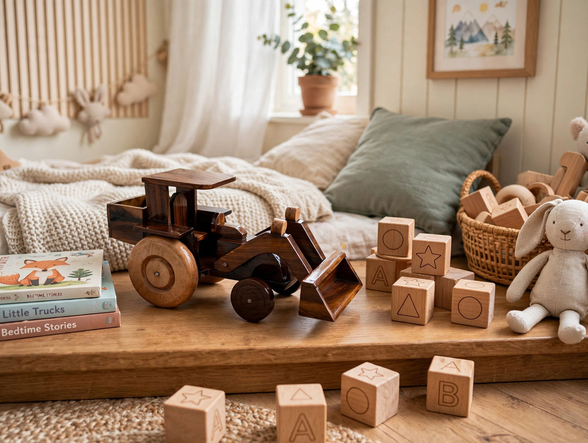 Wooden Tractor with Front Loader |  Construction Vehicle | Home & Office Décor