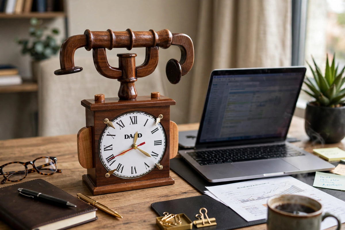 Handmade Wooden Table Clock – Rustic Vintage Bicycle Handlebar Design ⏰