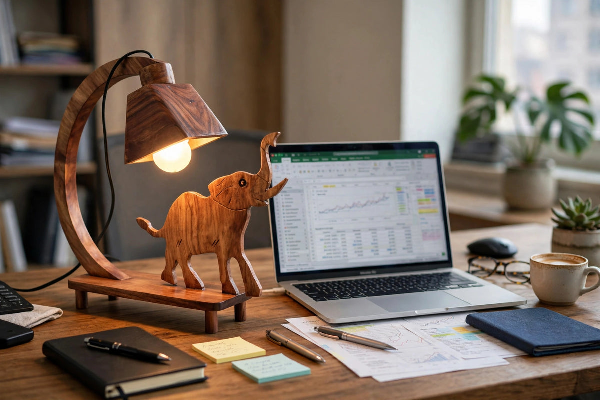 Handcrafted Sheesham Wood Animal Table Lamp – Deer, Horse, Swan, Elephant & Lion Designs