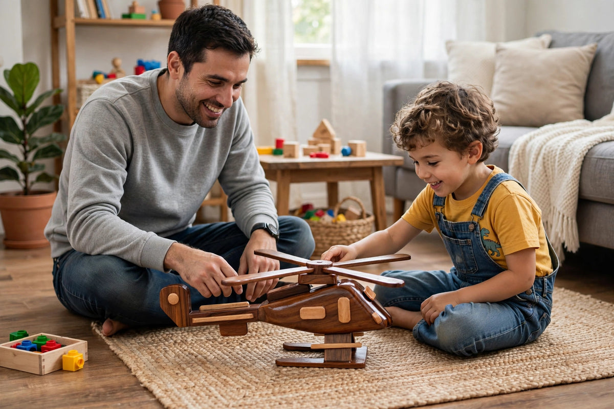 Handmade Wooden Helicopter Model – Rustic Wood Decor