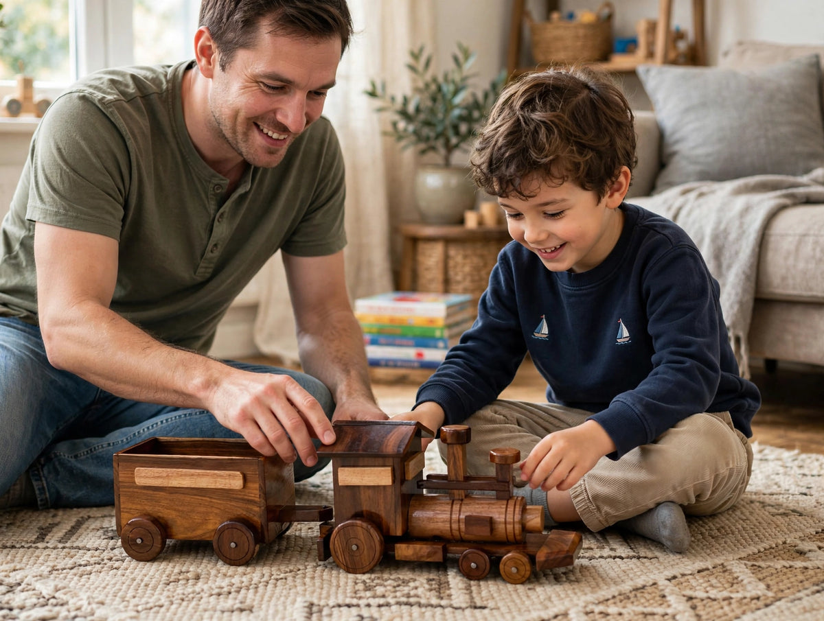 Handmade Wooden Train Set Model –  Locomotive & Wagon Decor