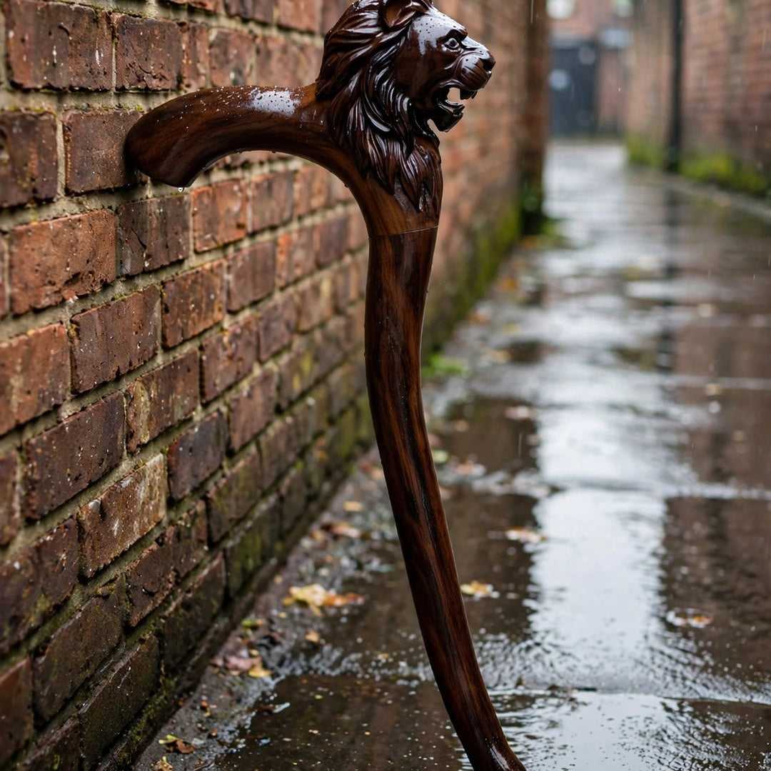 Handcrafted Lion Head Wooden Walking Cane – Premium Carved Handle