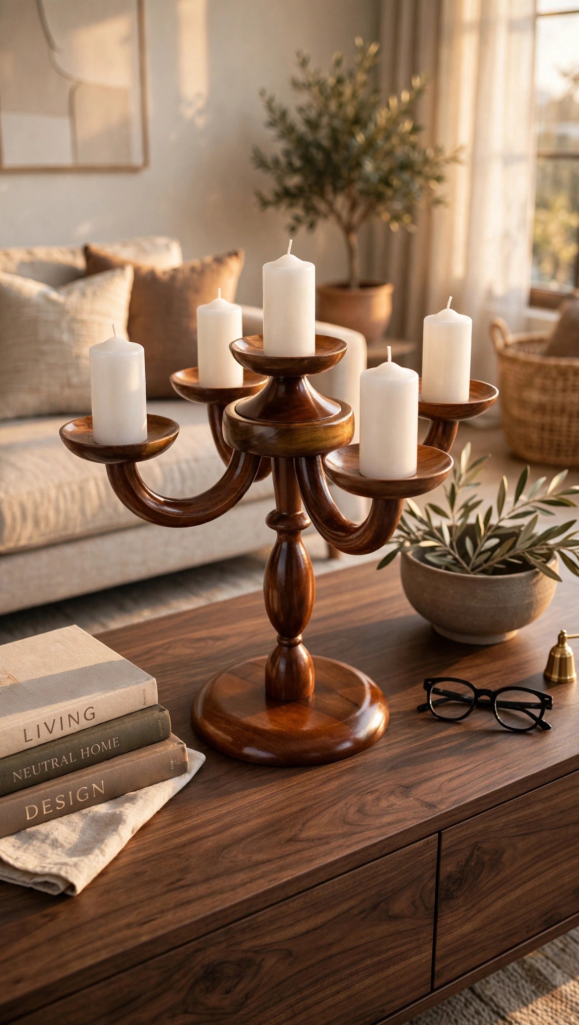 Handcrafted Wooden 5-Candle Candelabra