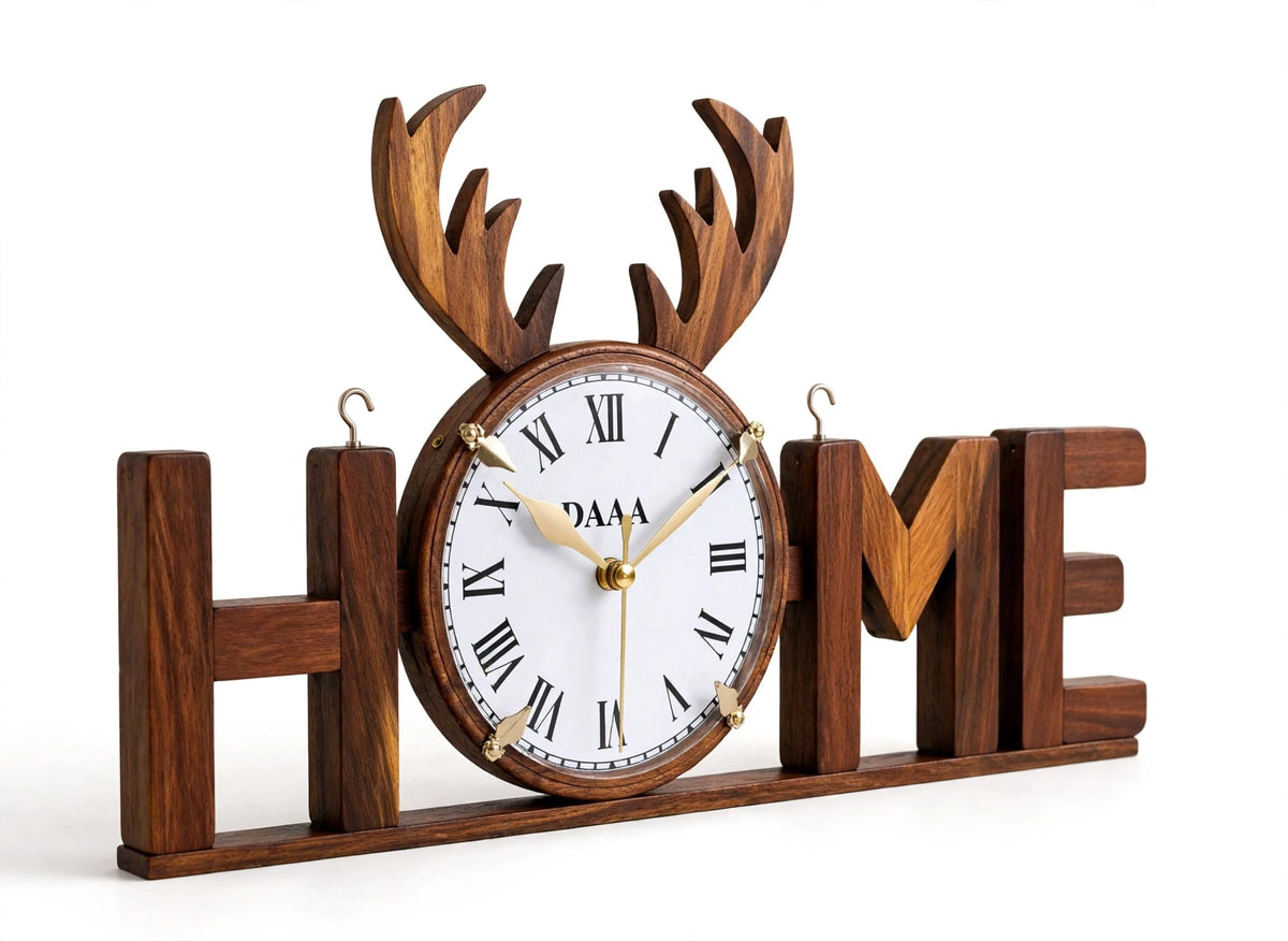 Handcrafted Wooden HOME Wall Clock