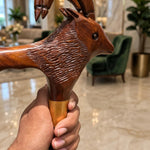 Handcrafted Ibex Head Wooden Walking Cane – Carved Mountain Goat Design