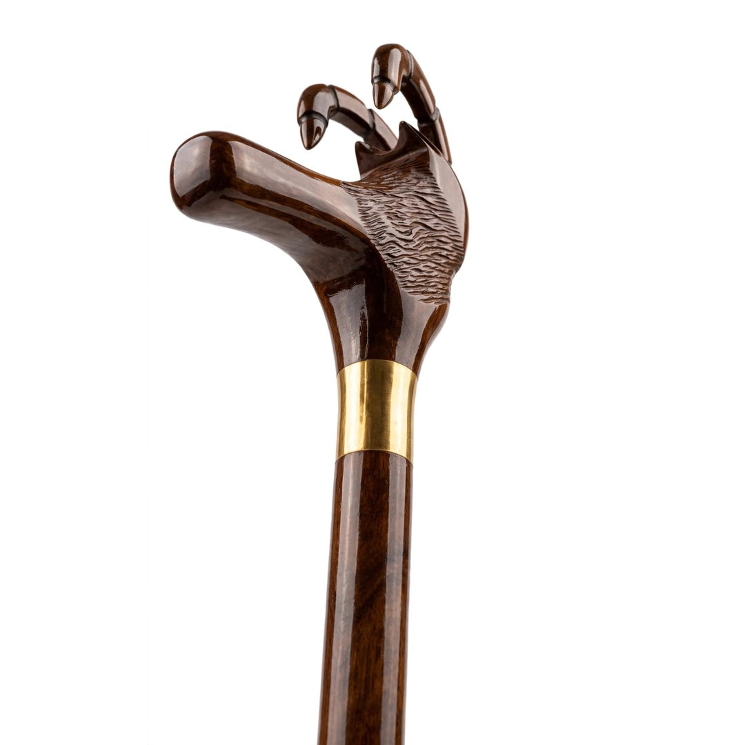 Handcrafted Ibex Head Wooden Walking Cane – Carved Mountain Goat Design