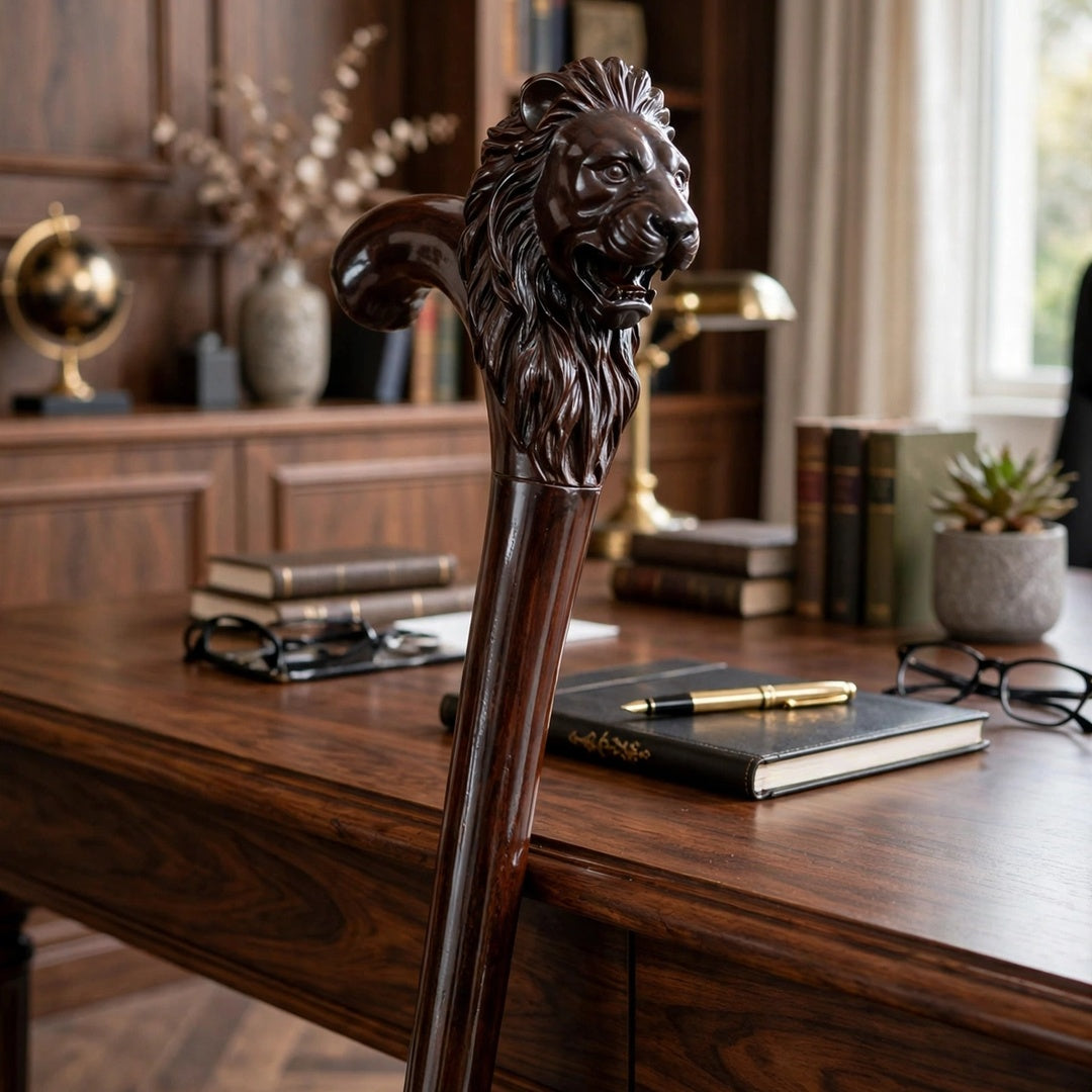 Handcrafted Lion Head Wooden Walking Cane – Premium Carved Handle