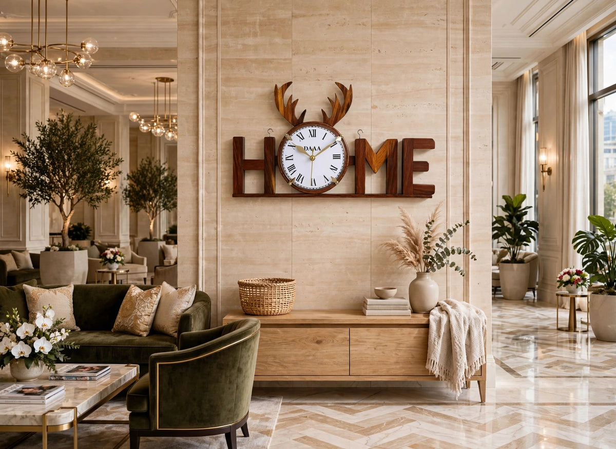 Handcrafted Wooden HOME Wall Clock