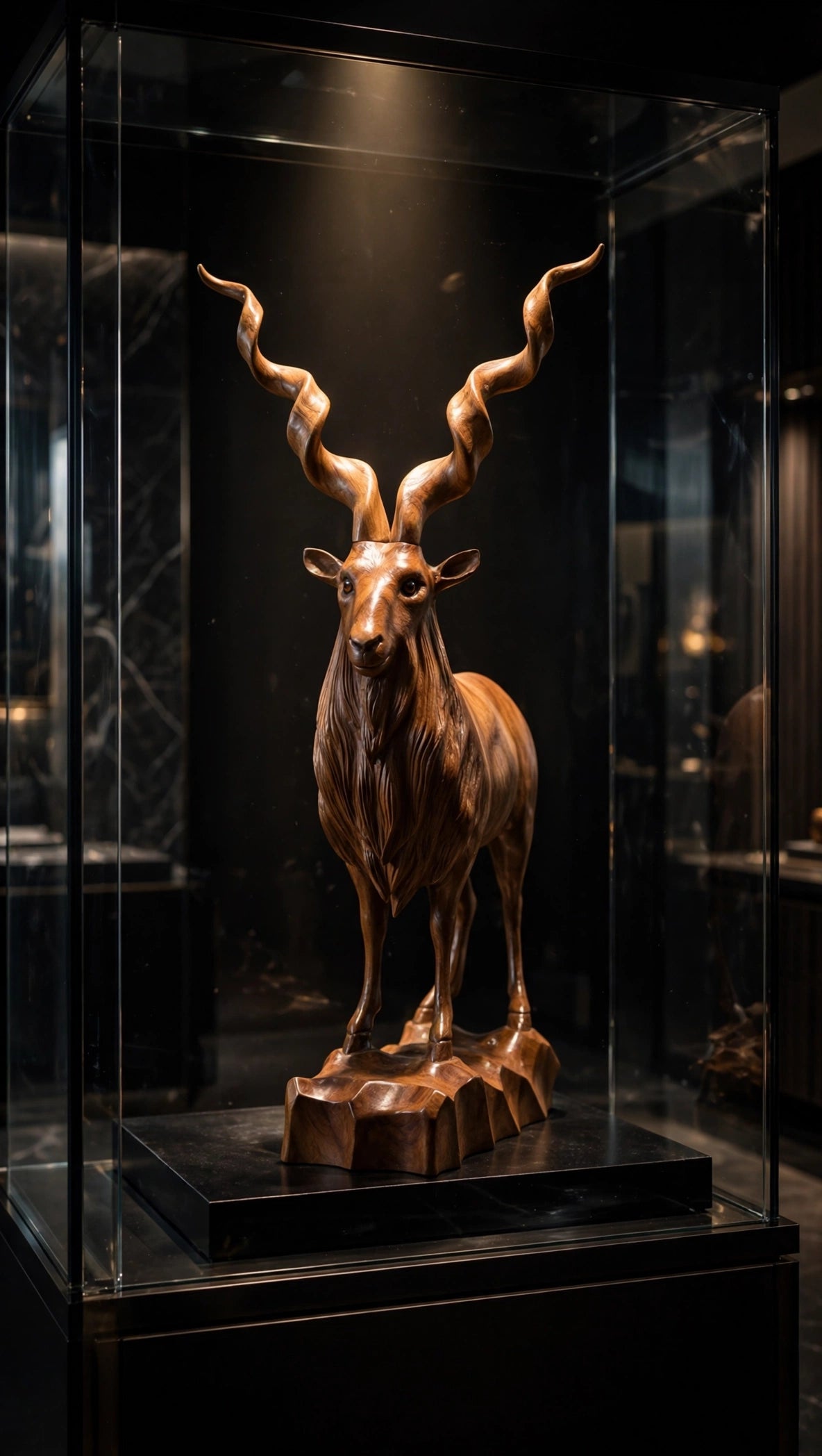 Handcrafted Wooden Markhor Statue – Luxury Animal Decor & Gift Set