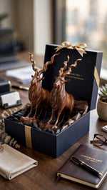 Handcrafted Wooden Markhor Statue – Luxury Animal Decor & Gift Set