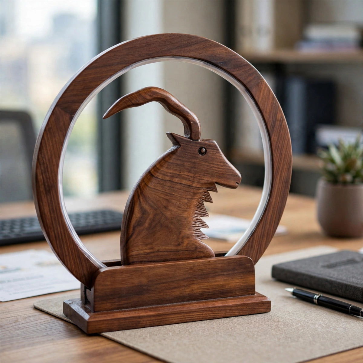 Handcrafted Wooden Markhor LED Lamp