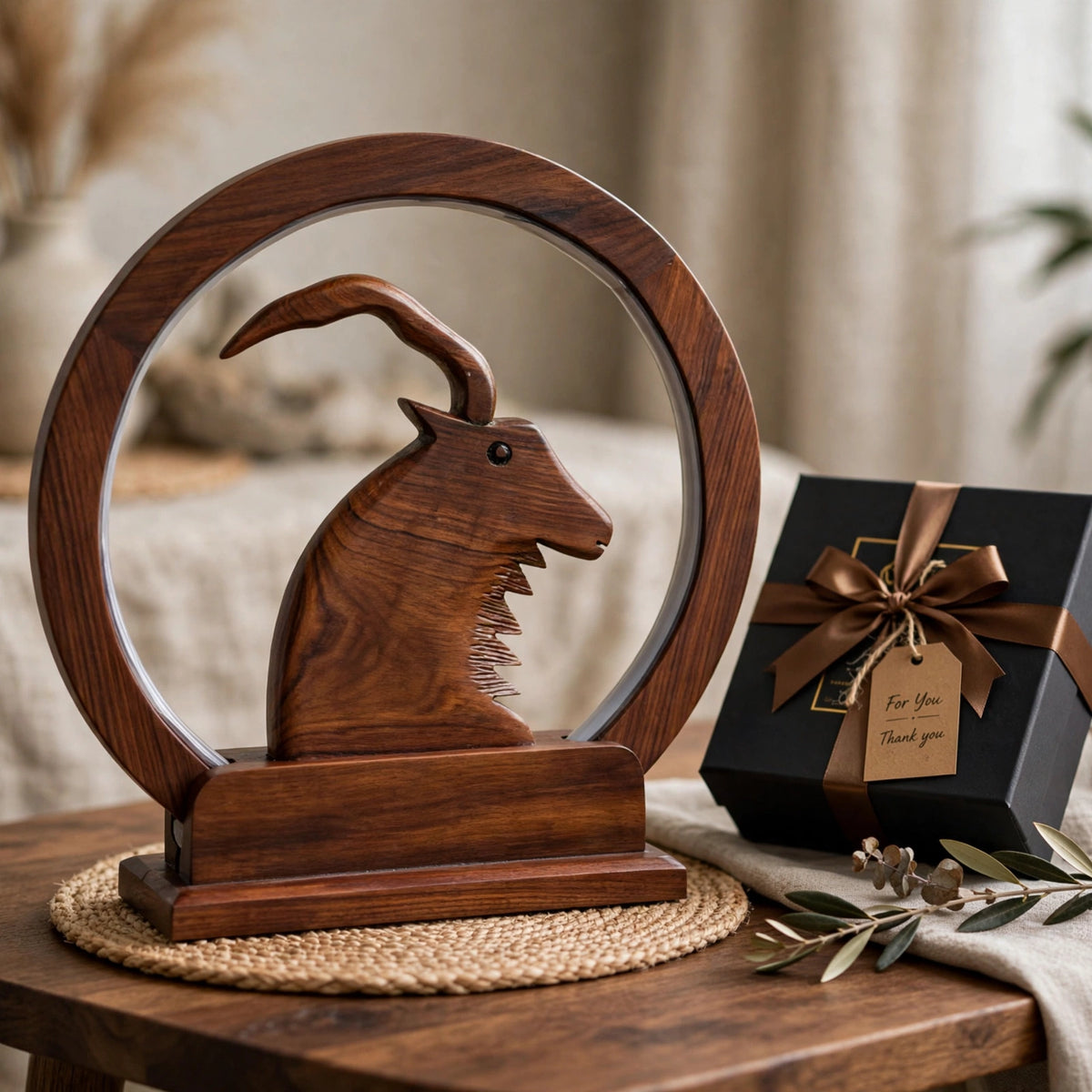 Handcrafted Wooden Markhor LED Lamp
