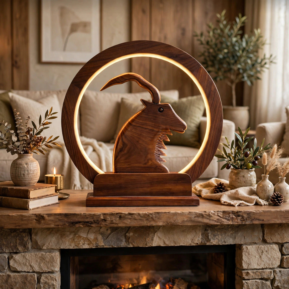 Handcrafted Wooden Markhor LED Lamp