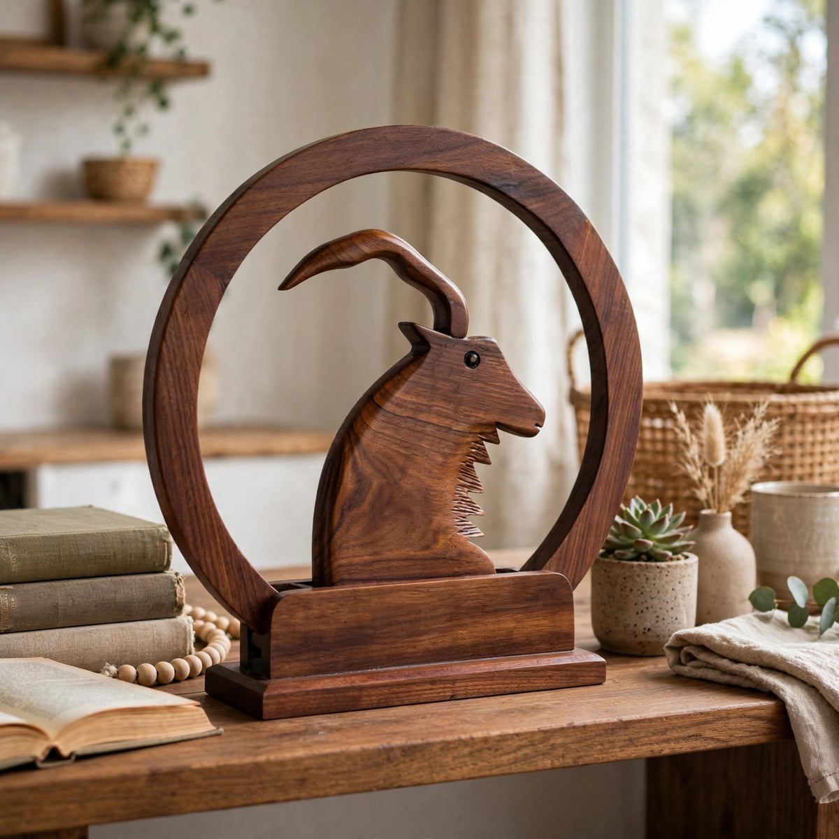 Handcrafted Wooden Markhor LED Lamp