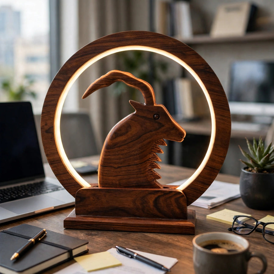 Handcrafted Wooden Markhor LED Lamp