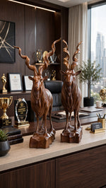 Handcrafted Wooden Markhor Statue – Luxury Animal Decor & Gift Set
